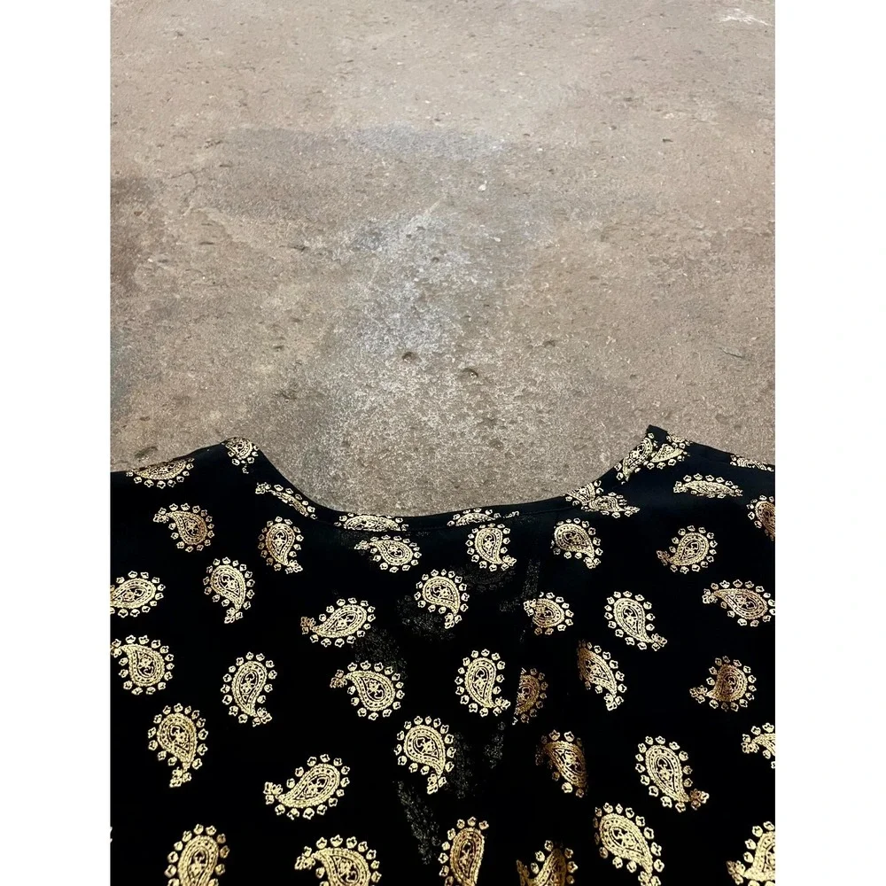 Michael Kors‎ Blouse Top Womens Medium Black Chiffon Paisley Print Double Layer